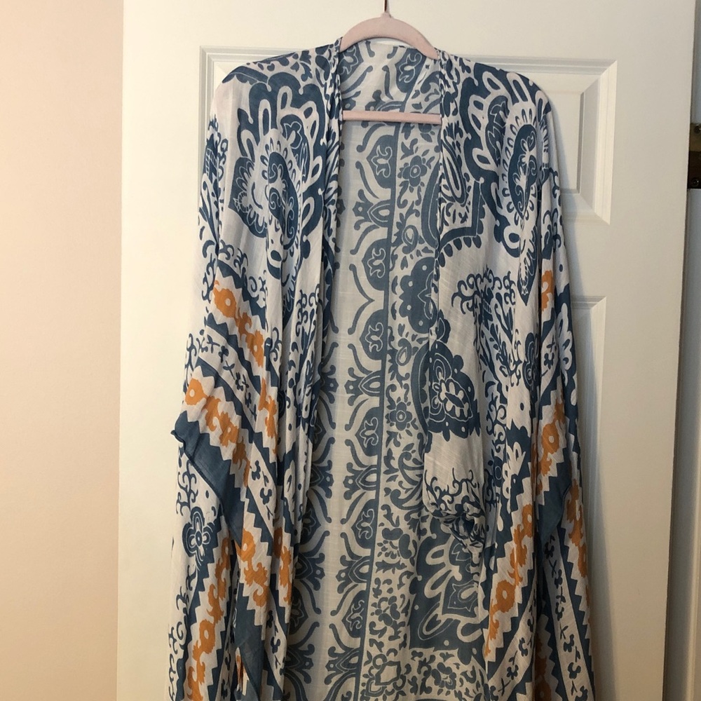 Blue and White Maxi Kimono